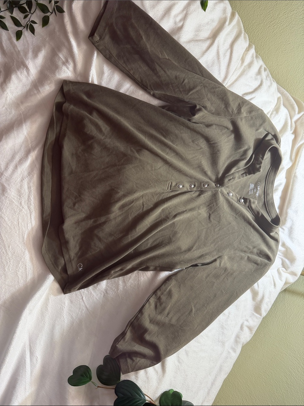 Calvin Klein Olive Green Long-Sleeve Henley Top